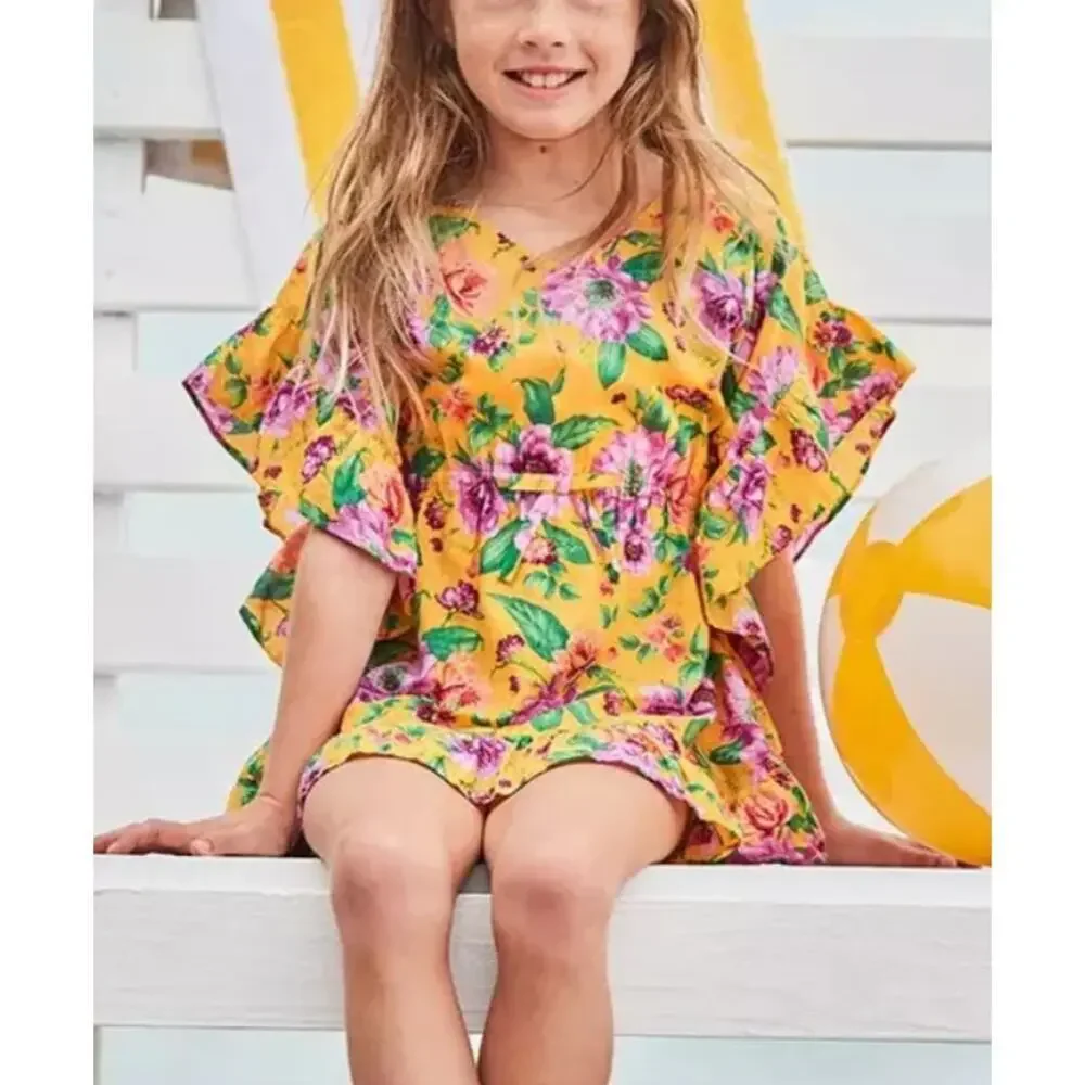 Janie & Jack Puff Girls Size 6 Floral Ruffle Swim Cover Up Beach Dress NEW